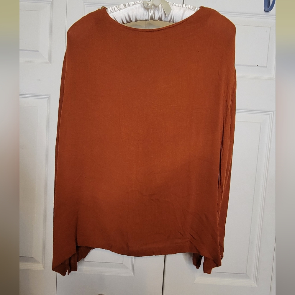#513-Studio 1940- Terracotta Blouse with Gold beaded Accents, Sz 26W/28W - Picture 5 of 5